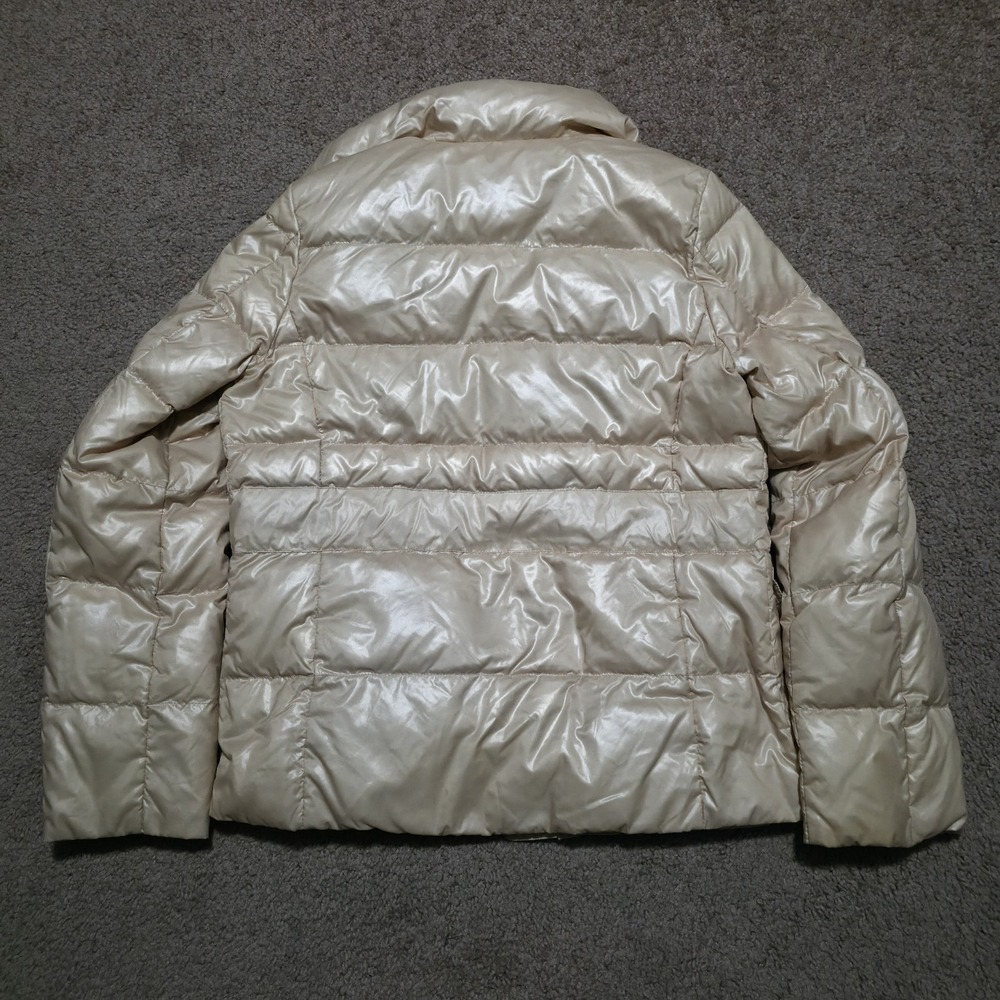 J Crew Down‎ Zip Puffer Coat Jacket Cream Beige Womens Medium Snap Button - Picture 9 of 12